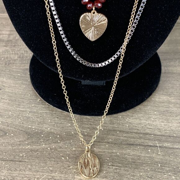Melrose and Market Multi-Layer Long Necklace Set Miraculous Heart Pendant Charm - Picture 7 of 10